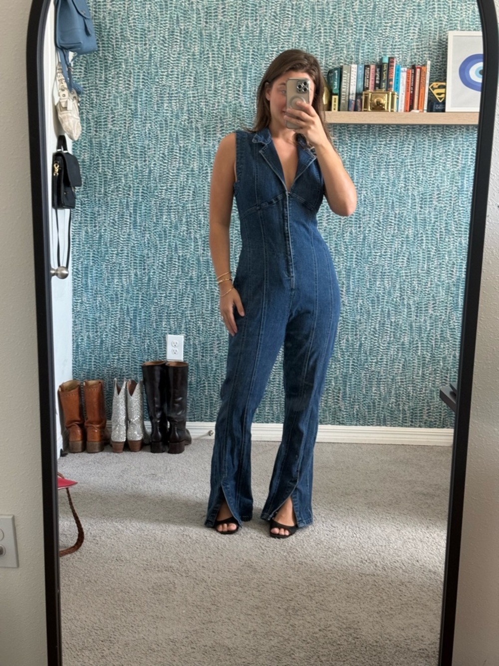 Free People Crvy Ring the Alarm denim jumpsuit size small - Picture 4 of 4